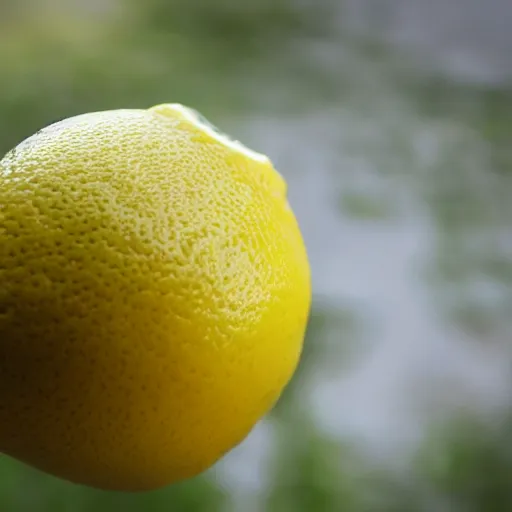 Prompt: a lemon imitating a car