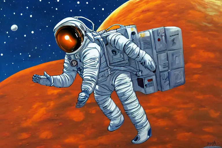 Image similar to an astronaut laying on mars in the style of flooko, acrylic art, detailed, moonlight,