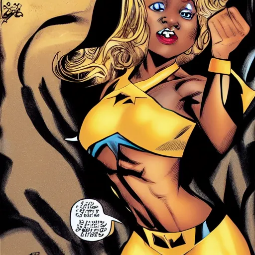 Image similar to comic book black girl superhero, blonde hair, from Brooklyn