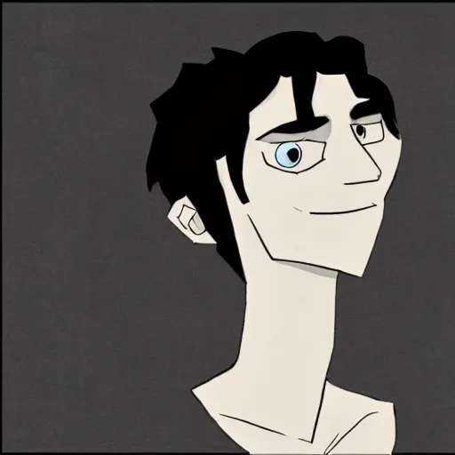 Image similar to young man portrait, black hair, skinny, sleep deprived, corpse bride art style