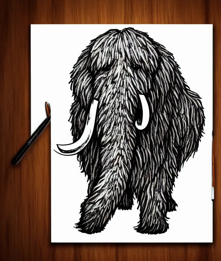 Image similar to stylized wooly mammoth sports logo!!! sketch!!!, black and white