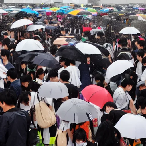 Image similar to Comiket is held during a typhoon, realistic, detailed, dramatic