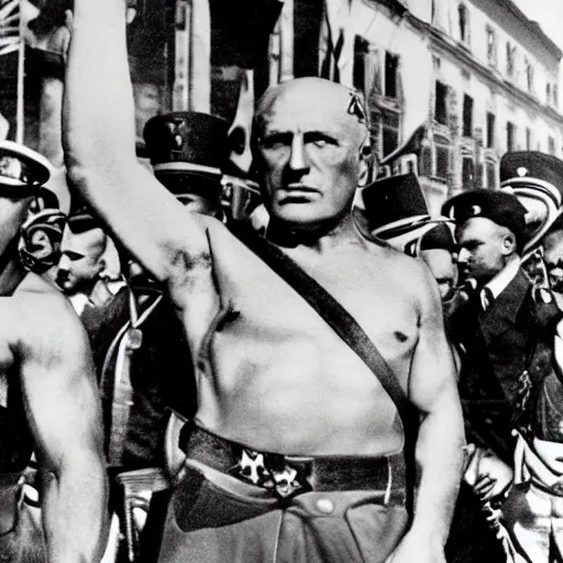 Image similar to Mussolini at the gay pride, photograph, hyper detailed, award winning photograph, 8k