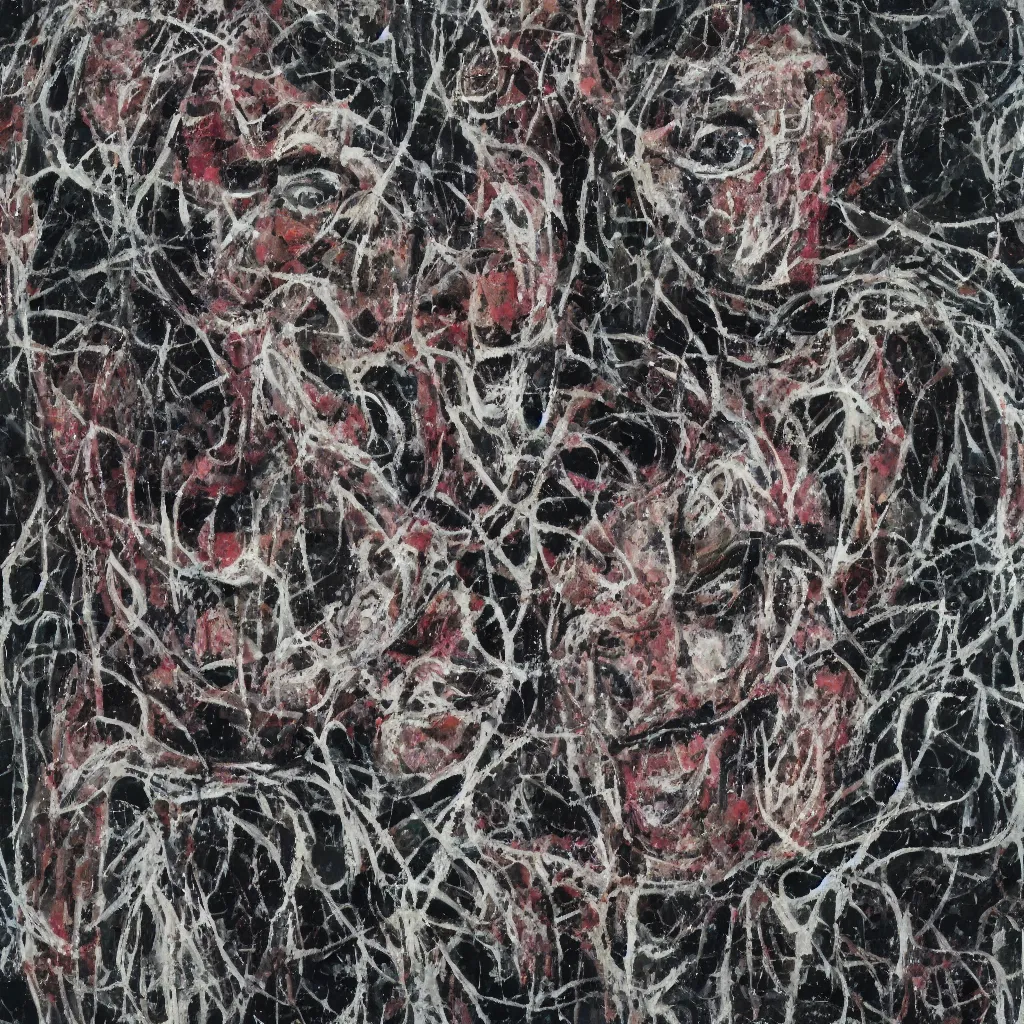 Image similar to camo made of teeth, smiling, abstract, francis bacon artwork, cryptic, dots, spots, stipple, lines, splotch, color tearing, pitch bending, faceless people, dark, ominious, eerie, hearts, minimal, points, technical, old painting