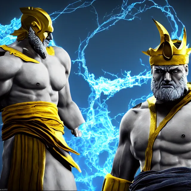 Prompt: zeus in mortal kombat, videogame 3d render, 4k, artstation