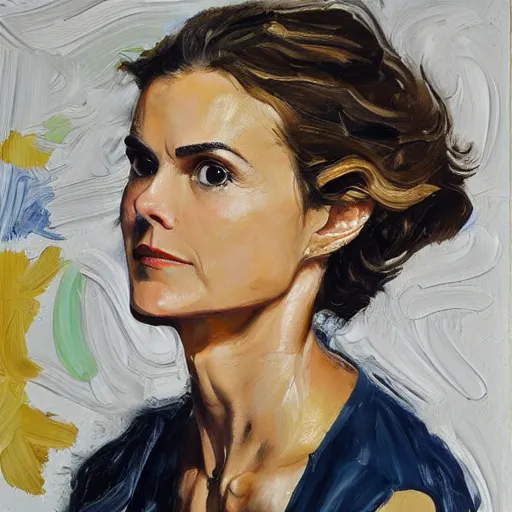 Image similar to of keri russell painted in the style of lucien freud later period with thick impasto oil paint