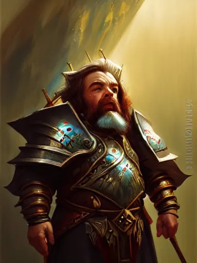 Image similar to a dwarf cleric dnd character, ornamented armor, oil painting, Tooth Wu, Greg Rutkowski, Edgar Maxence and Ross Tran, RPG portrait, dynamic lighting, fantasy art, High contrast, depth of field