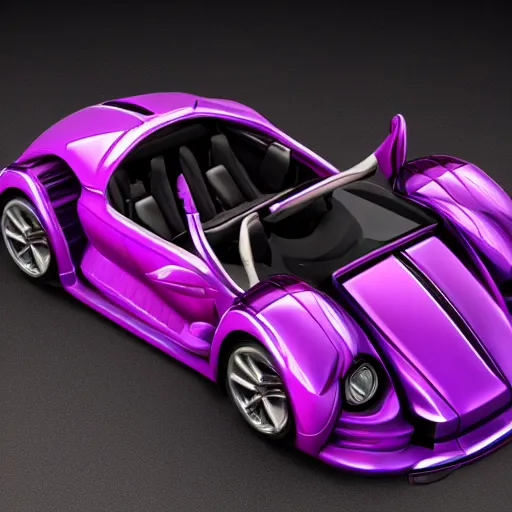 Image similar to a purple sports car shaped like a trilobite, ribs, scales, plates, octane engine, hd