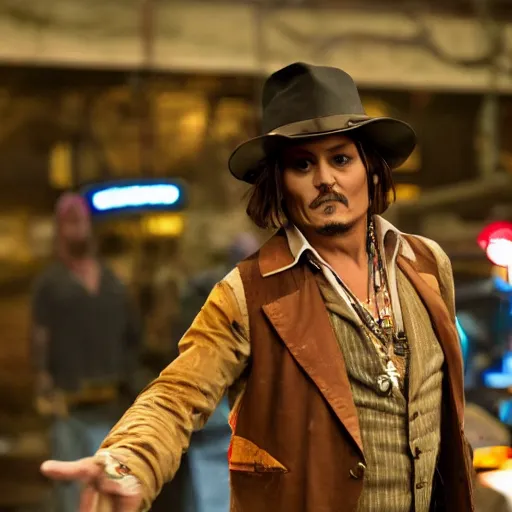 Image similar to johnny depp starring in the movie dig dug arcade, movie still, action pose, 8 k