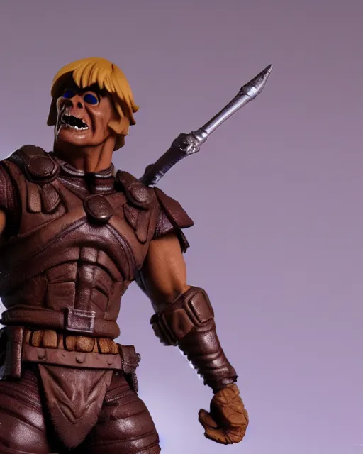 Image similar to closeup he-man action figure in castle grey skull, rim lighting, octane, Natasha Tan, Maciej Kuciara, Edgar Rice Burroughs,