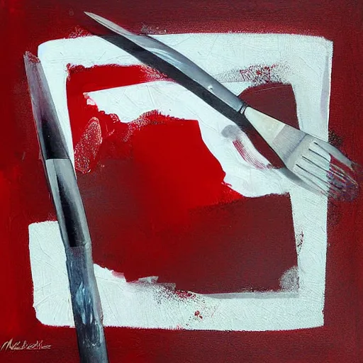 Prompt: red and white painting by mehmet and khazim akal