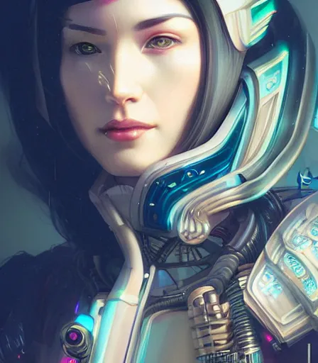 Prompt: portrait of a cyberpunk art deco woman who looks like Akeno Himejima sci-fi, fantasy, intricate, elegant, highly detailed, digital painting, artstation, smooth, sharp focus, illustration, art by artgerm and greg rutkowski and alphonse mucha