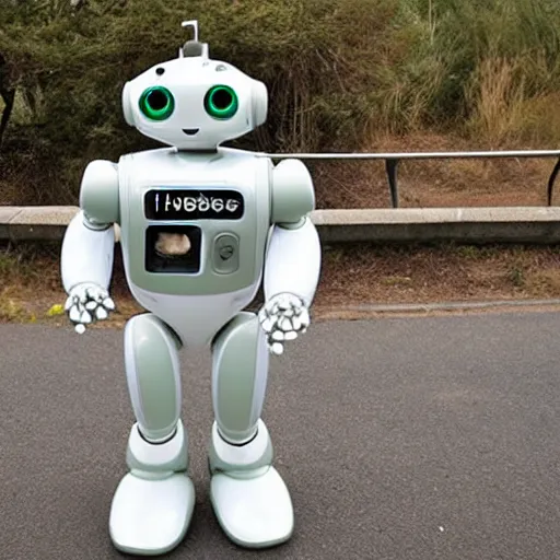 Image similar to <photo hd robot-expression='hug pls' robot-desire='hug' robot-traits='fluffy cute adorable'>this robot keeps following me around</photo>