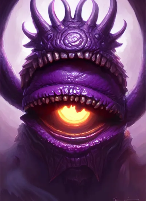 Image similar to purple one - eyed beholder dnd, fantasy oil _ painting _ unreal _ 5 _ daz. _ rpg _ extremely _ detailed _ artgerm _ greg rutkowski