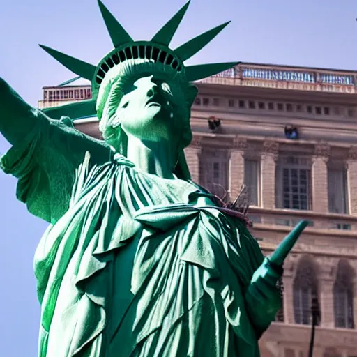 Image similar to liberty statue explode into pieces