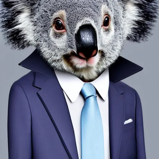 Image similar to A koala wearing a suit.