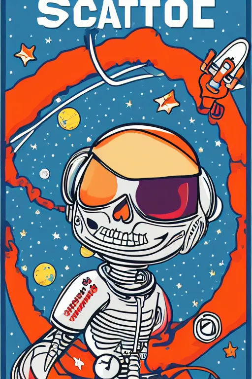 Image similar to A portrait of a skeleton as an astronaut in space, sticker, colorful, illustration, highly detailed, smooth and clean vector curves, no jagged lines, vector art, smooth