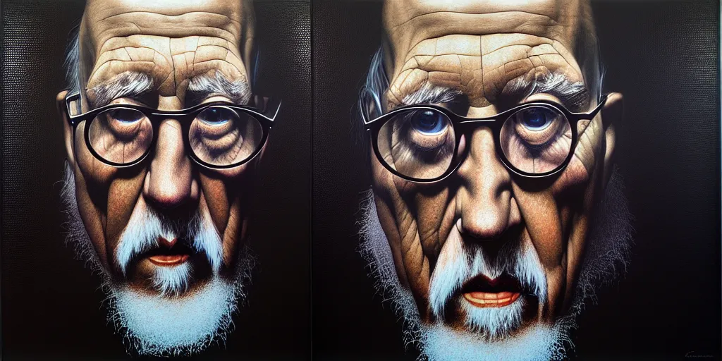 Image similar to ethos of ego. mythos of id. by chuck close, hyperrealistic photorealism acrylic on canvas