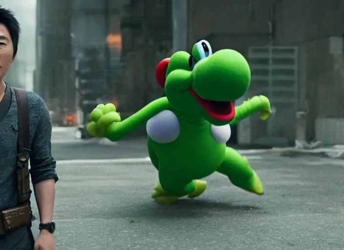 Image similar to film still of yoshi in the new sci - fi movie, 8 k