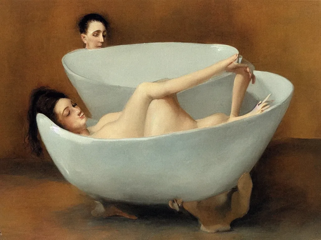 Prompt: woman in a bathtub. painting by fuchs ernst