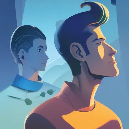 Image similar to face icon stylized minimalist the new adventures of johnny quest, loftis, cory behance hd by jesper ejsing, by rhads, makoto shinkai and lois van baarle, ilya kuvshinov, rossdraws global illumination