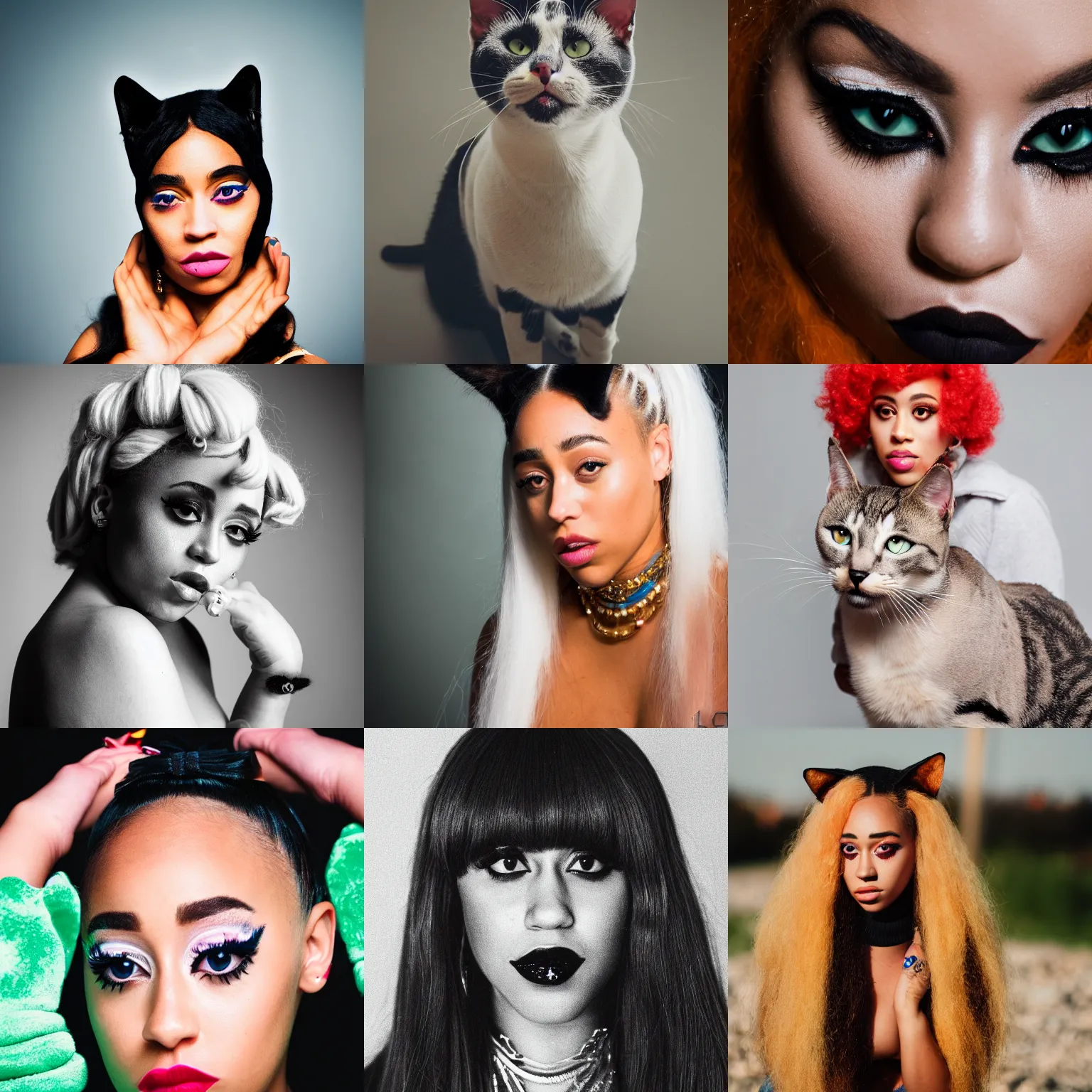 Prompt: doja cat as a cat, 5 0 mm portrait, photography, detailed, headshot