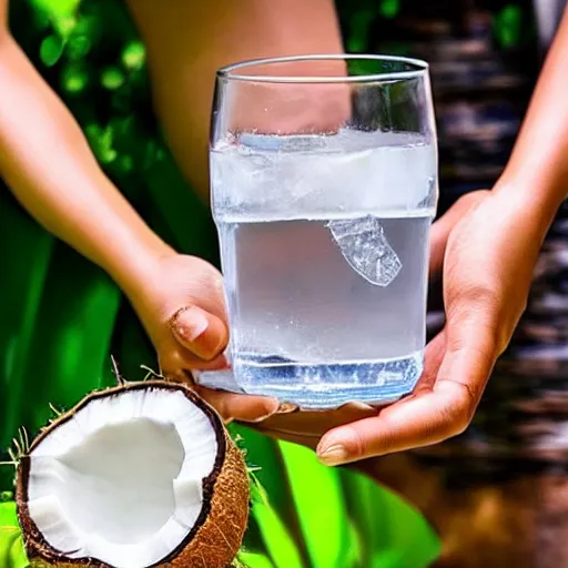 Prompt: very tempting image of coconut with water make every people look this image want to drink it