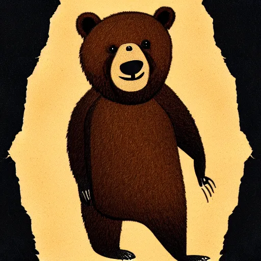 Image similar to portrait of anthropomorphic bear, paleolithic cave painting