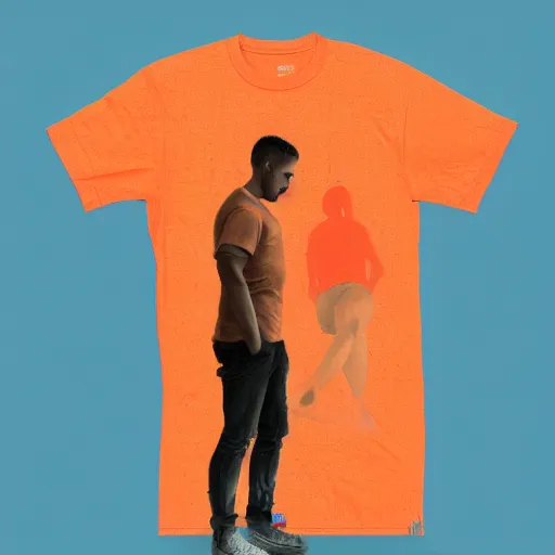 Prompt: man in orange t - shirt hugging girl, vivid colors, character sheet, fine details, concept design, contrast, kim jung gi, greg rutkowski, trending on artstation, 8 k, full body, turnaround, front view, back view, ultra wide angle