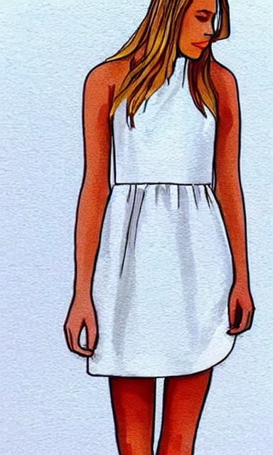 Prompt: a simple beautiful white summer dress illustration, concept image, concept art, fashion design, trending on pintrest,