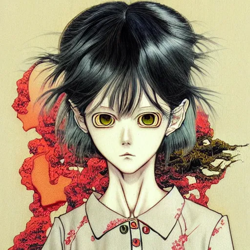 Image similar to prompt : portrait painted in miyazaki color style drawn by katsuhiro otomo and takato yamamoto, inspired by fables, china doll face, smooth face feature, intricate oil painting, high detail, sharp high detail, manga and anime 2 0 0 0