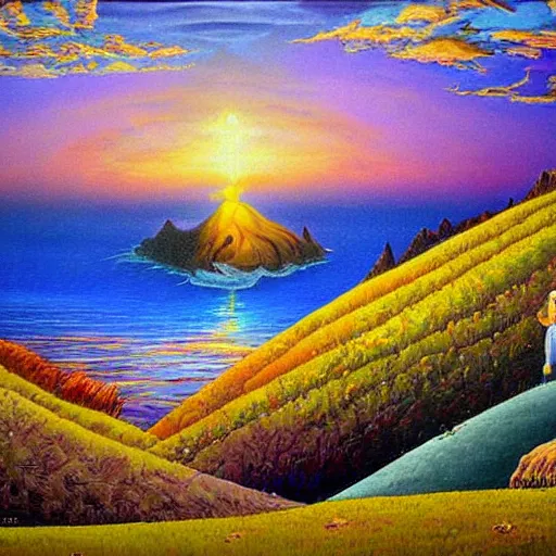 Prompt: a visionary art dreamy landscape painting, by tuco amalfi