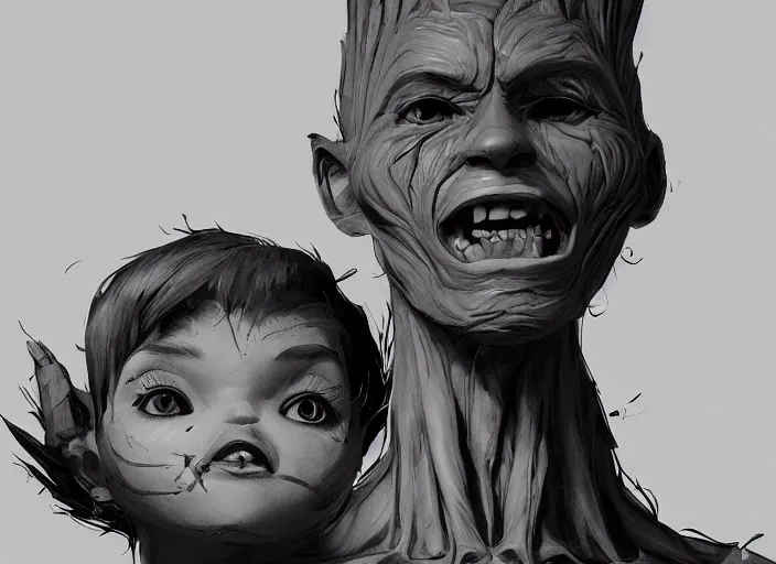 Prompt: duotone concept illustration 3 / 4 portrait of baby face consisting of marijuana, baby groot, cannabis!, cinematic volumentric lighting, jim cheung, david marquez, mike deodato jr, ilya kuvshinov, makoto shinka, behance hd by jesper ejsing, by rhads, hyper detailed, octane render, concept art, artstation