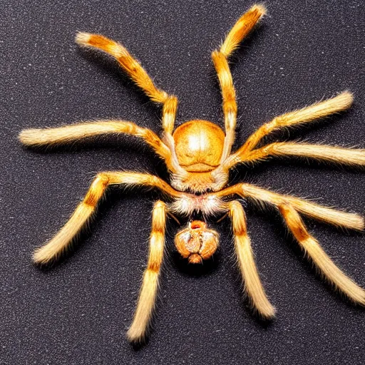 Image similar to a spider whose body is covered in long blonde hair