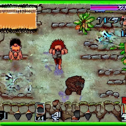 Image similar to playstation 1 rpg screenshot of ultimate caveman adventures jrpg