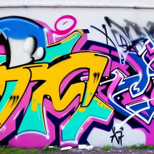 Image similar to graffiti on a wall, happy anime ,