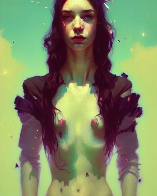 Prompt: young glitched woman, full body portrait, beautiful girl, explosive, highkey, realistic, serov, surikov, vasnetsov, repin, kramskoi, uplight, insanely detailed, charlie bowater, tom bagshaw, octane rendered,, 8 k, unreal engine, illustration, trending on artstation, masterpiece