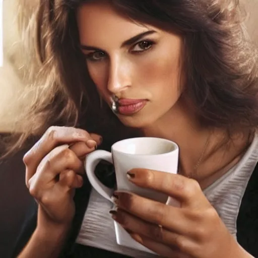 Prompt: beautifull women drinking coffee Emanuele Dascanio