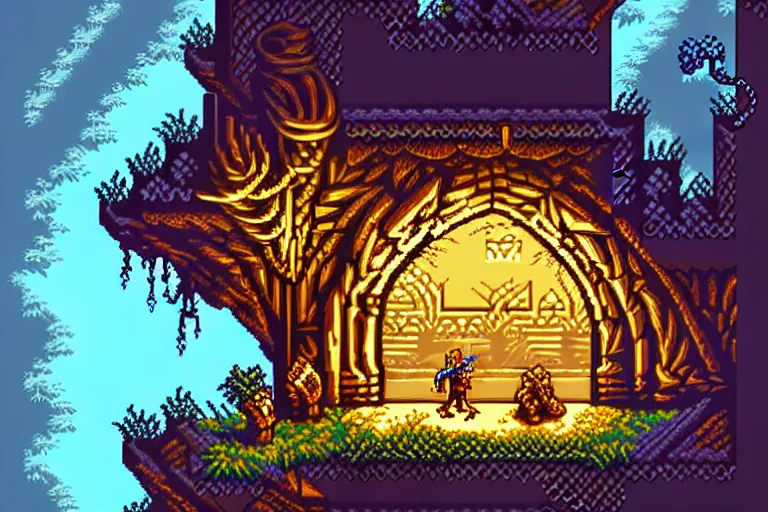 Image similar to king's quest, beautiful detailed pixelart by albertov, intricate details, beautiful, dithered gradients, volumetric lighting, cgsociety, artstation, smooth, sharp focus, 2 d illustration, amazing art by dan mumford, old school computer game graphics, pixel art