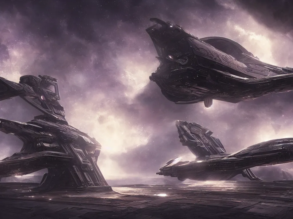 Prompt: deep space mausoleum spaceship, highly detailed, intricate, by Raphael Lacoste, Eddie Mendoza, Alex Ross, background of outer space nebulas by Pilar Gogar, concept art, matte painting, 8K HDR