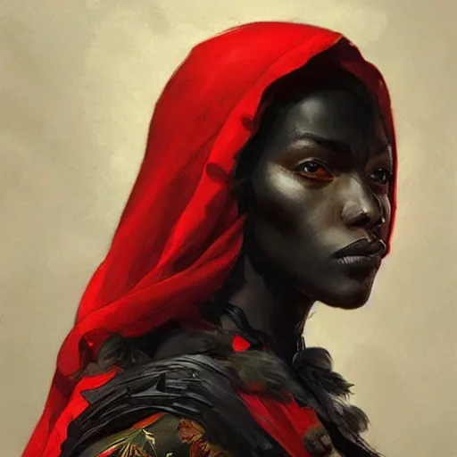 Image similar to Portrait of Little Red Riding Hood with a black panther, intricate, wild, highly detailed, digital painting, artstation, concept art, smooth, sharp focus, illustration, art by artgerm and greg rutkowski and alphonse mucha, footage from space camera