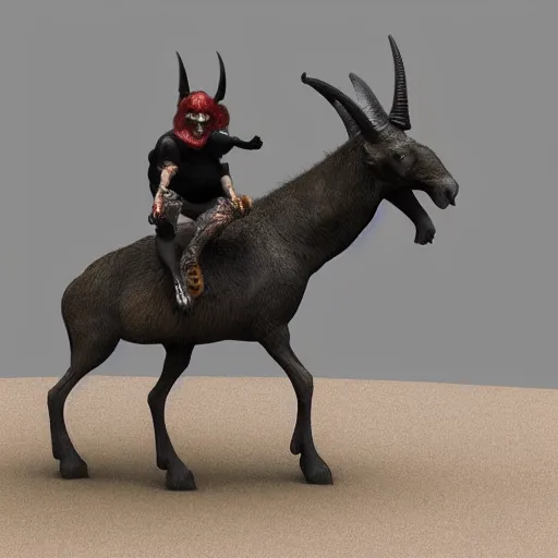 Prompt: the devil riding on the back of a goat 3D render.