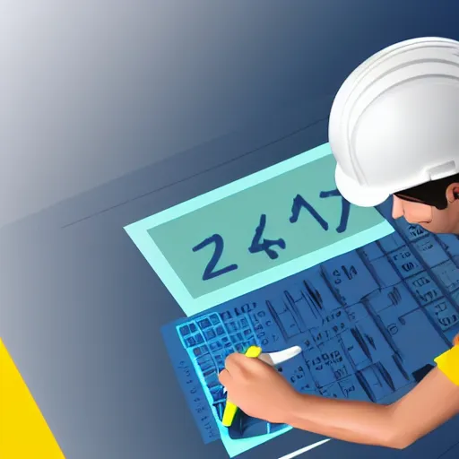 Image similar to a worker with a hard hat and reflective vest writing in a notepad holding a calculator vector, 3 d, realistic