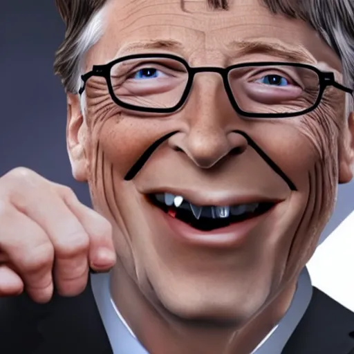 Image similar to bill gates evil with vampire teeth, he has a needle in his hand that is dripping with liquid, hyper realistic, award winning, masterpiece, 4k