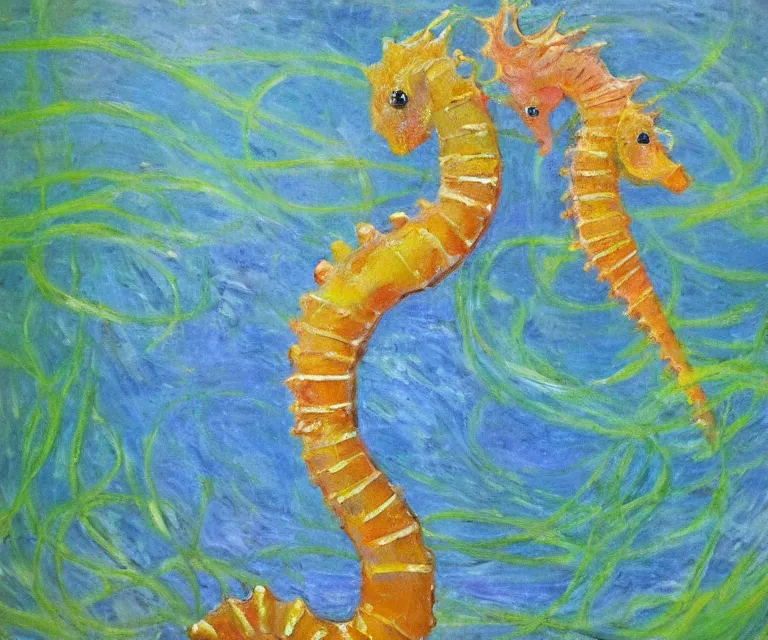 Image similar to seahorse, cute, monet, oil painting