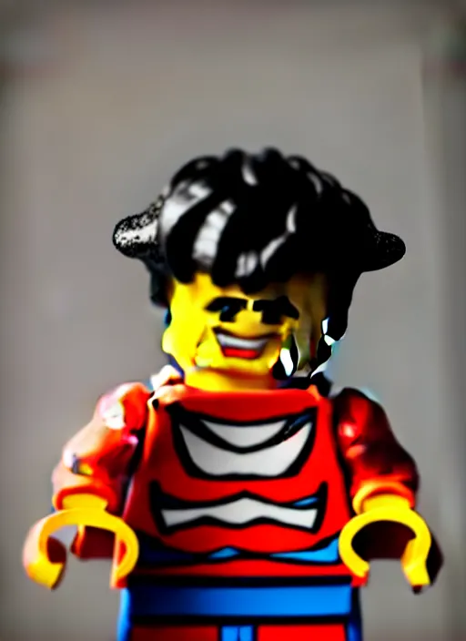 Image similar to photograph of a lego luffy face, depth of field, focus,