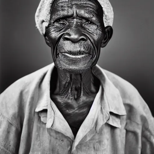 Image similar to black and white photo, portrait of 100 year old congo mineworker by richard avedon, realistic, Leica, medium format, cinematic lighting, parallax, high resolution,