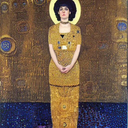 Prompt: a portrait of feminine benjamin netanyahu in gold garbs and jewels, by gustave klimt