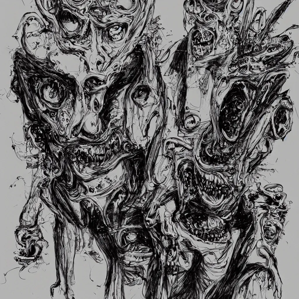 Image similar to Jacob Rothschild by Ralph Steadman, illustration, body horror, biopunk, 8k , trending on artstation