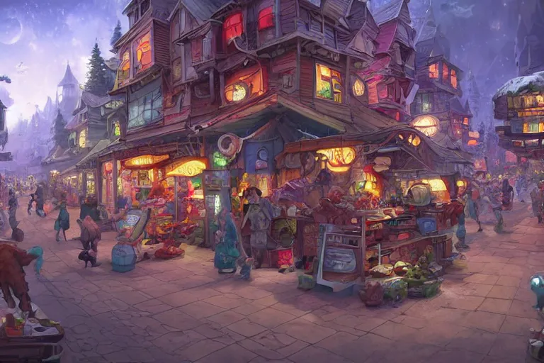 Image similar to bustling alien market cozy fantasy village street view by artgerm and Craig Mullins, James Jean, Andrey Ryabovichev, Mark Simonetti and Peter Morbacher 16k